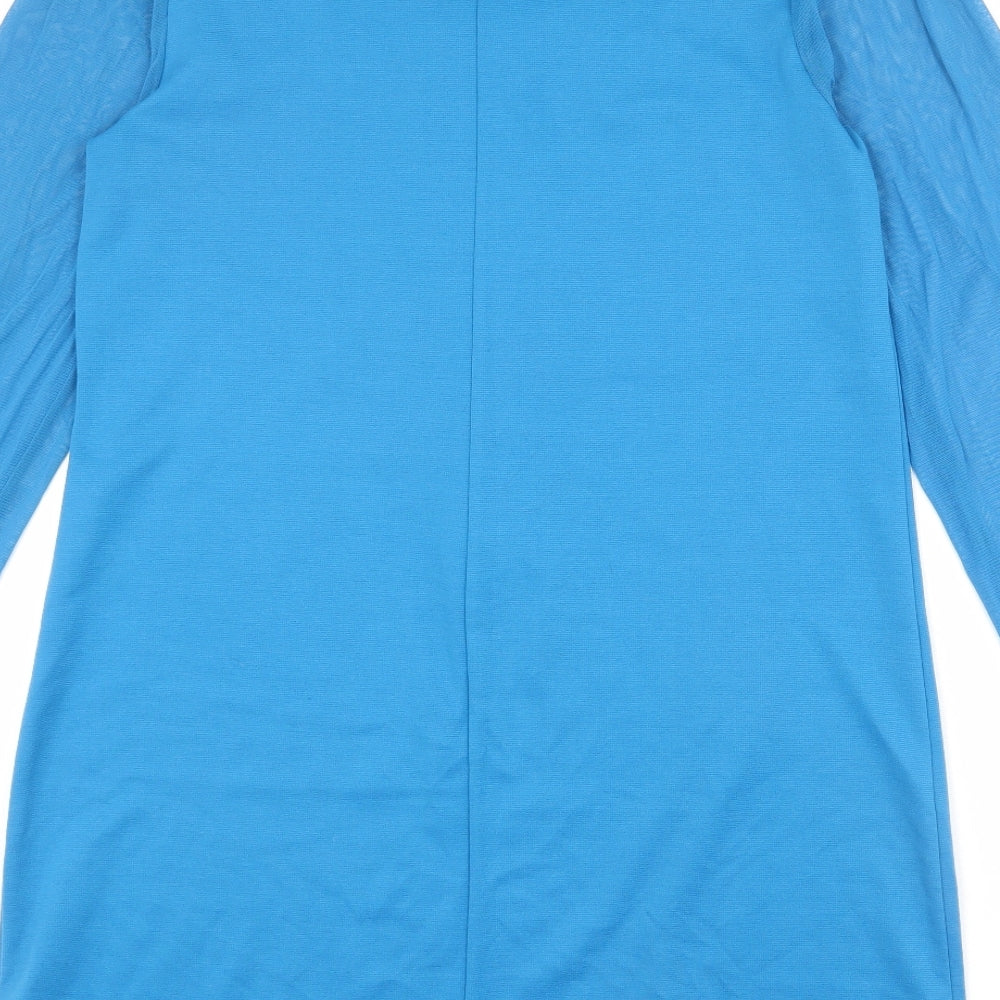 BHS Womens Blue Polyester Shift Size 12 Round Neck Pullover - Pleated