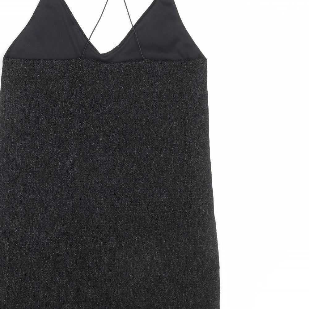 Sparkle & Fade Womens Black Polyester Slip Dress Size M V-Neck Pullover