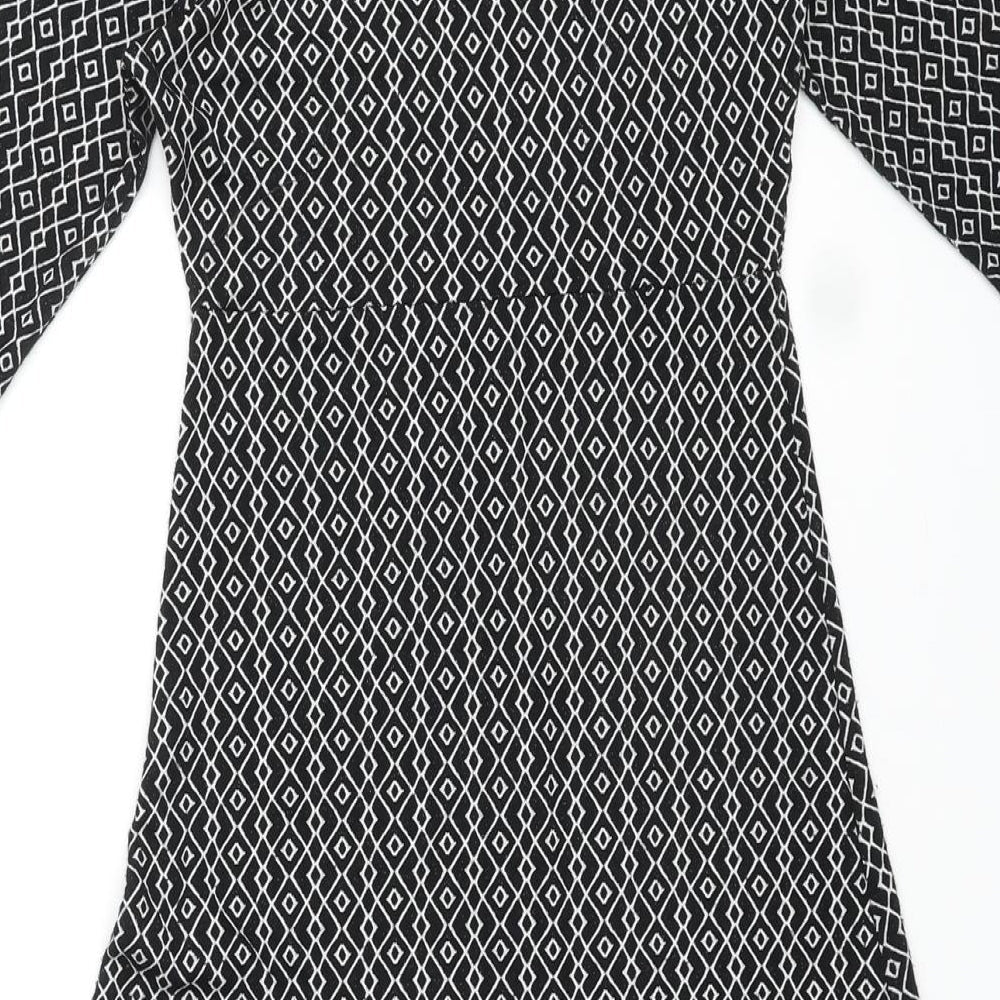 Zuiki Womens Black Geometric Polyester A-Line Size M Mock Neck Pullover