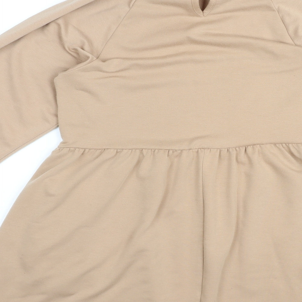 New Look Womens Beige Polyester Mini Size 8 Mock Neck Pullover