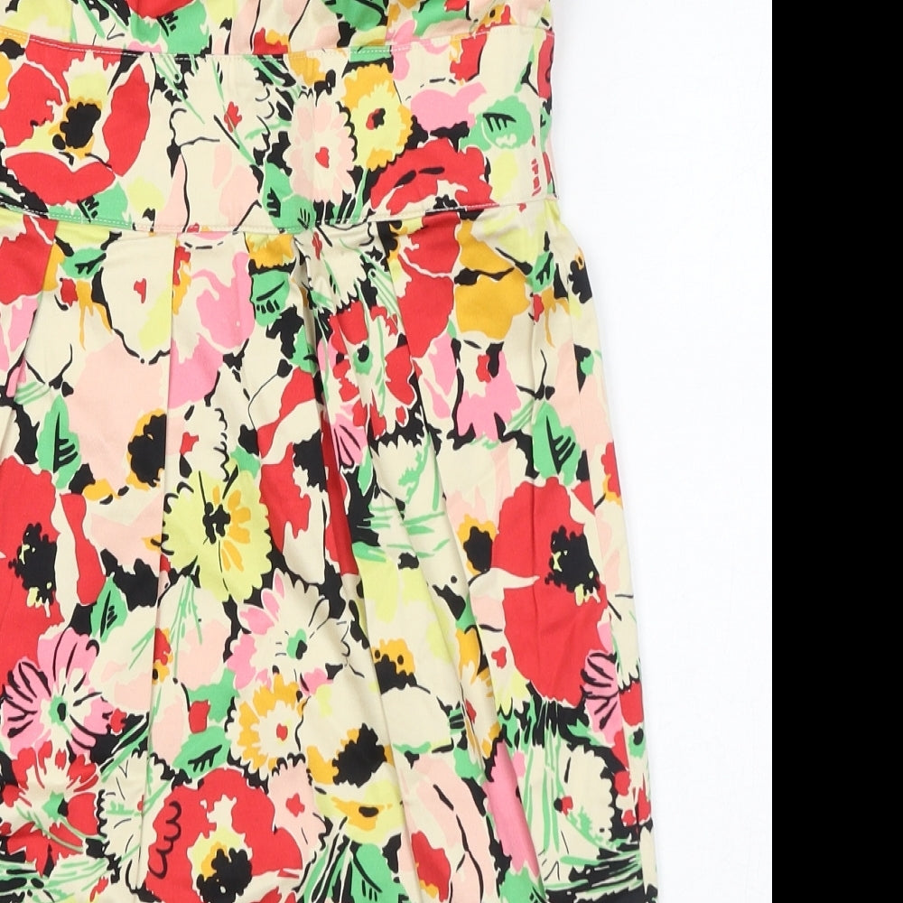 New Look Womens Multicoloured Floral Cotton Mini Size 8 Off the Shoulder Zip - Strapless