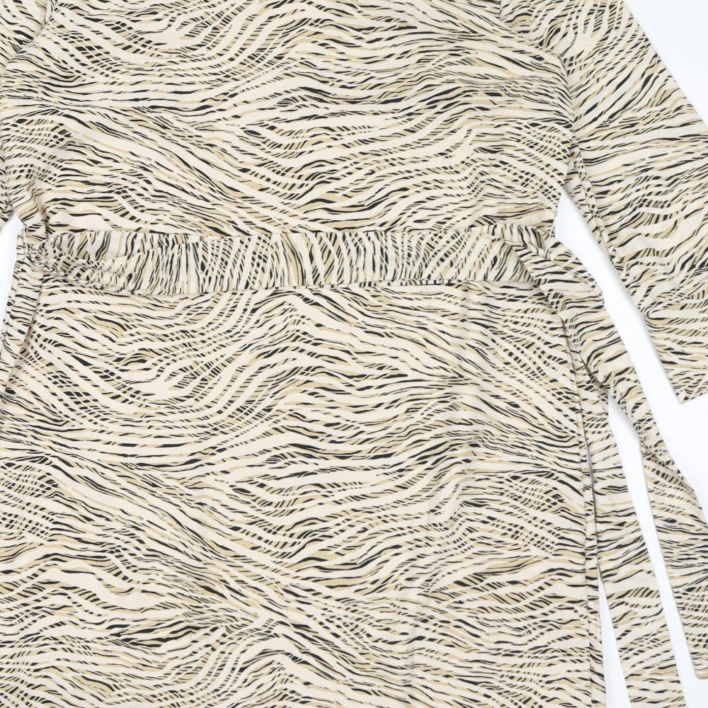 H&M Womens Ivory Animal Print Polyester Shift Size M Boat Neck Pullover