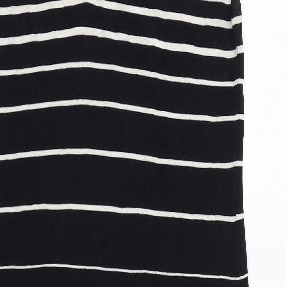 Adrienne Vittadini Womens Black Striped Viscose Shift Size M Round Neck Zip