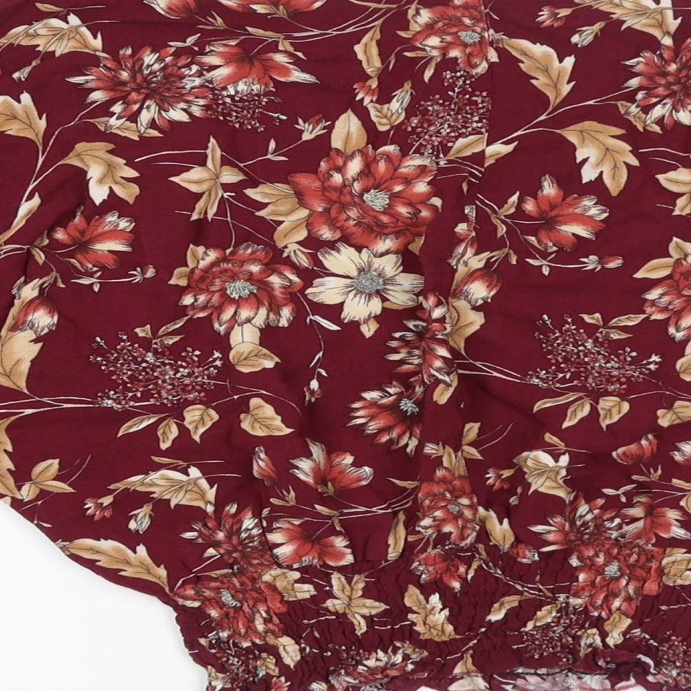 Limited Edition Womens Red Floral Viscose Basic Blouse Size 8 Boat Neck
