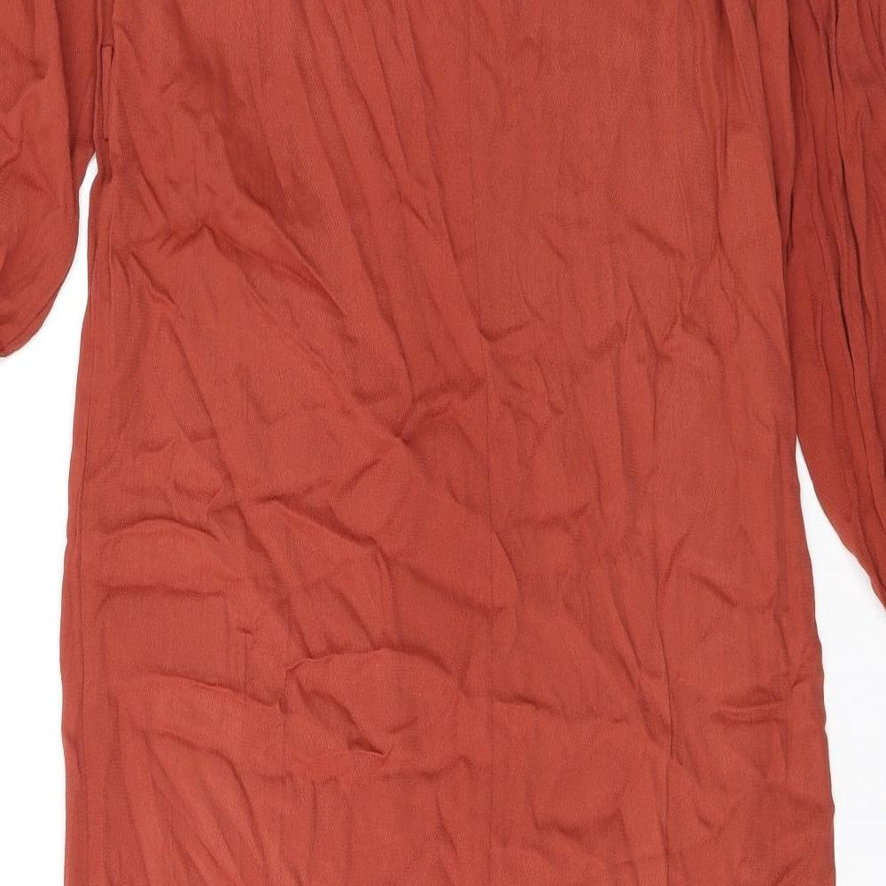 Zara Womens Brown Viscose Sheath Size S Mock Neck Button - Ruffle
