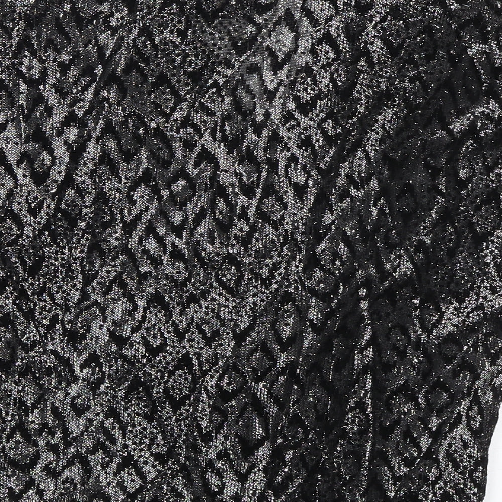 C&A Womens Black Animal Print Viscose Basic Blouse Size 12 V-Neck