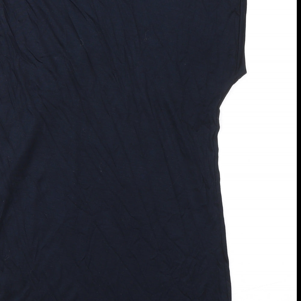 Brand and care label for Autograph women’s blue viscose basic t-shirt, size UK 10, round neck