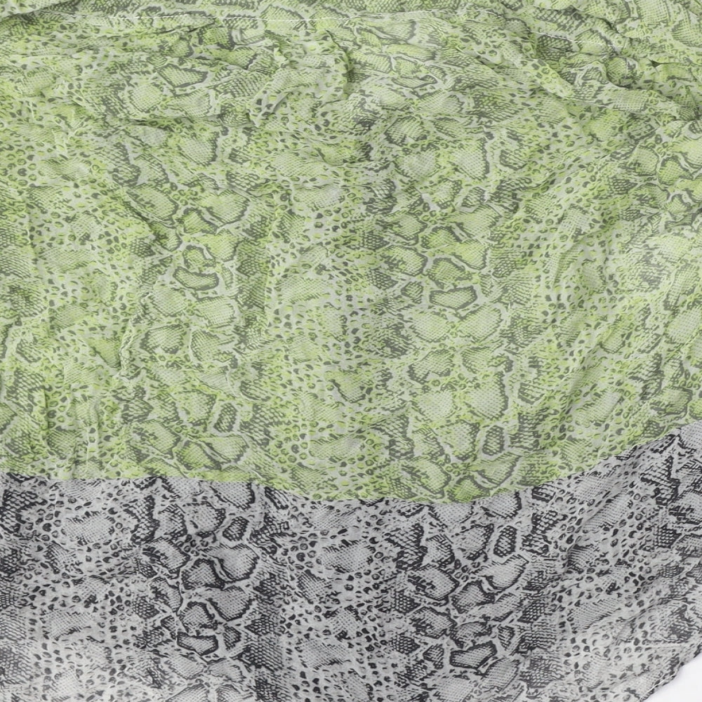 BCBGMAXAZRIA Womens Green Animal Print Silk Basic Blouse Size XS V-Neck - Snake Skin Print