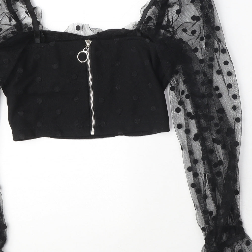 New Look Womens Black Polka Dot Polyester Cropped Blouse Size 6 Square Neck