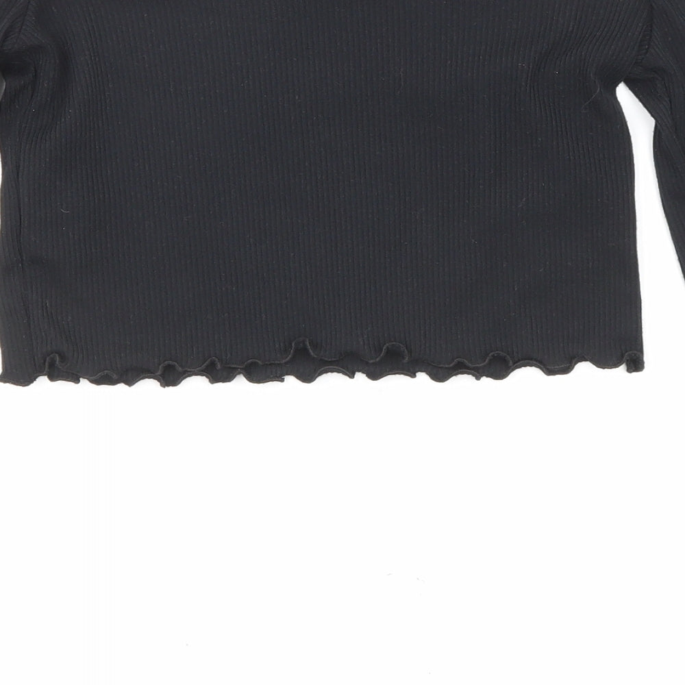 PRETTYLITTLETHING Womens Black Polyester Cropped Blouse Size 8 Off the Shoulder
