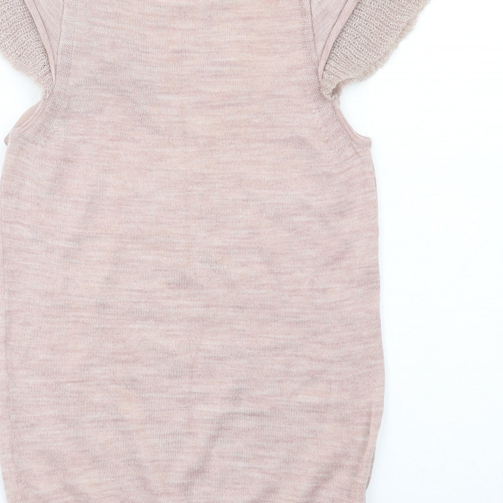 Mango Womens Pink Round Neck Acrylic Pullover Jumper Size M - Bow Detail