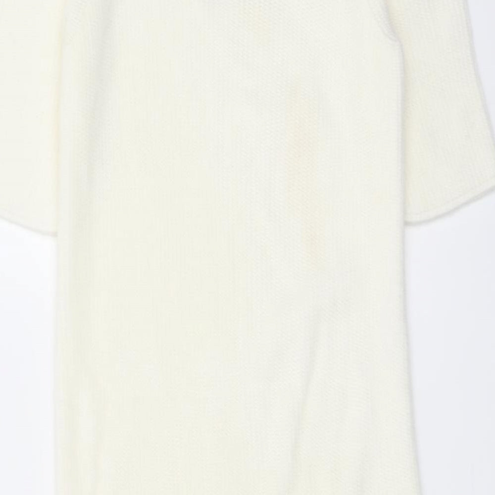 ASOS Womens Ivory Acrylic Bodycon Size 6 V-Neck Pullover - Tassel Hem