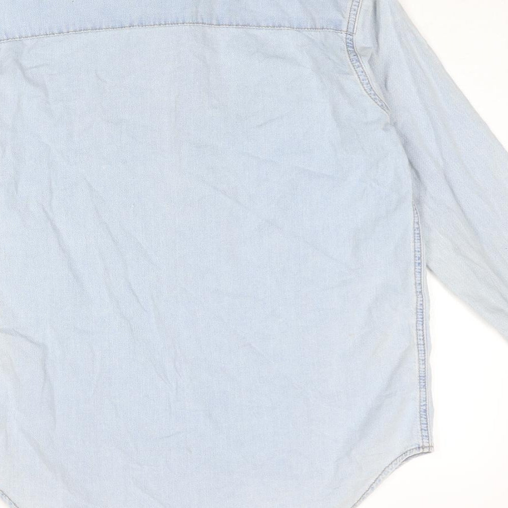 Topshop Womens Blue Cotton Basic Button-Up Size 8 Collared