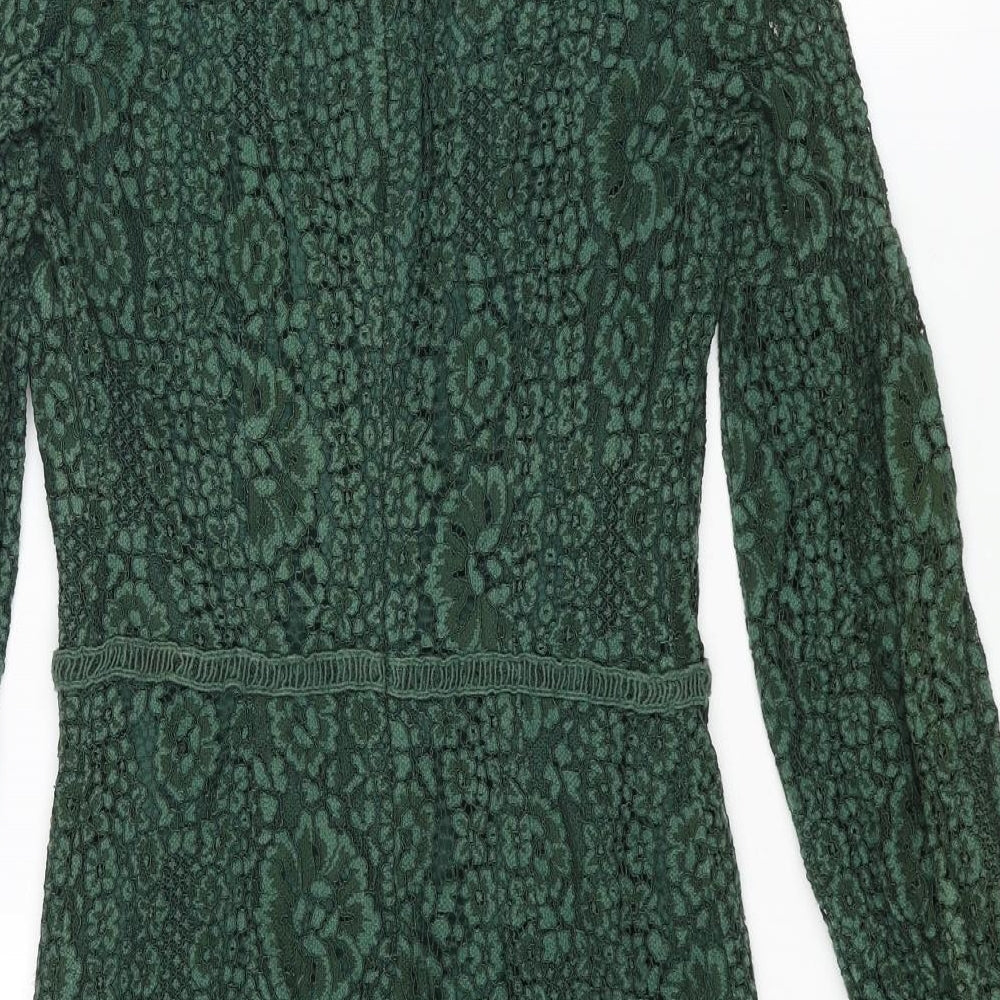 Mango Womens Green Polyamide Shift Size XS Round Neck Zip