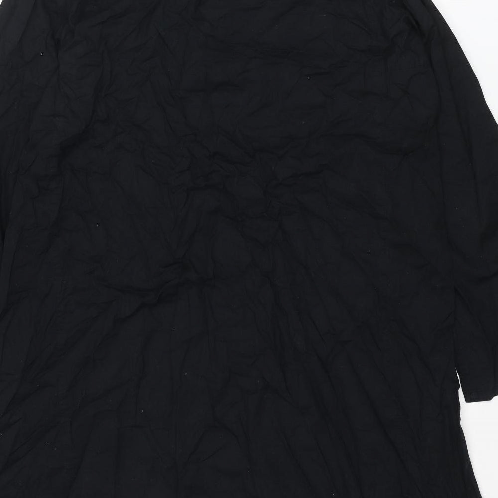 Per Una Womens Black Cotton A-Line Size L V-Neck Pullover - Embroidered Flowers