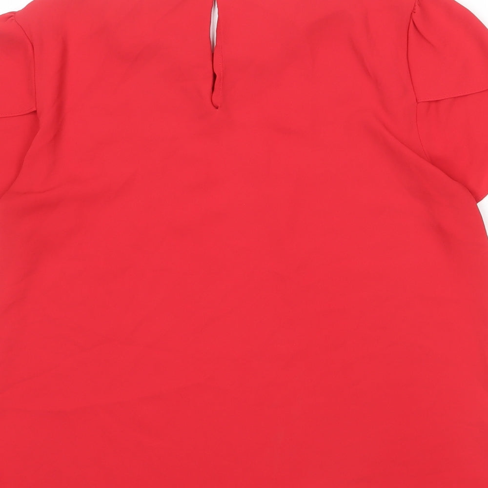 Oasis Womens Red Polyester Basic Blouse Size 12 Round Neck