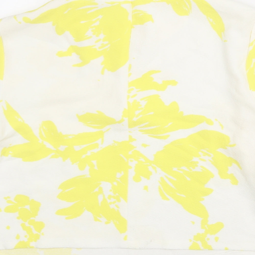 Limited Edition Womens White Floral Polyester Basic T-Shirt Size 12 Mock Neck
