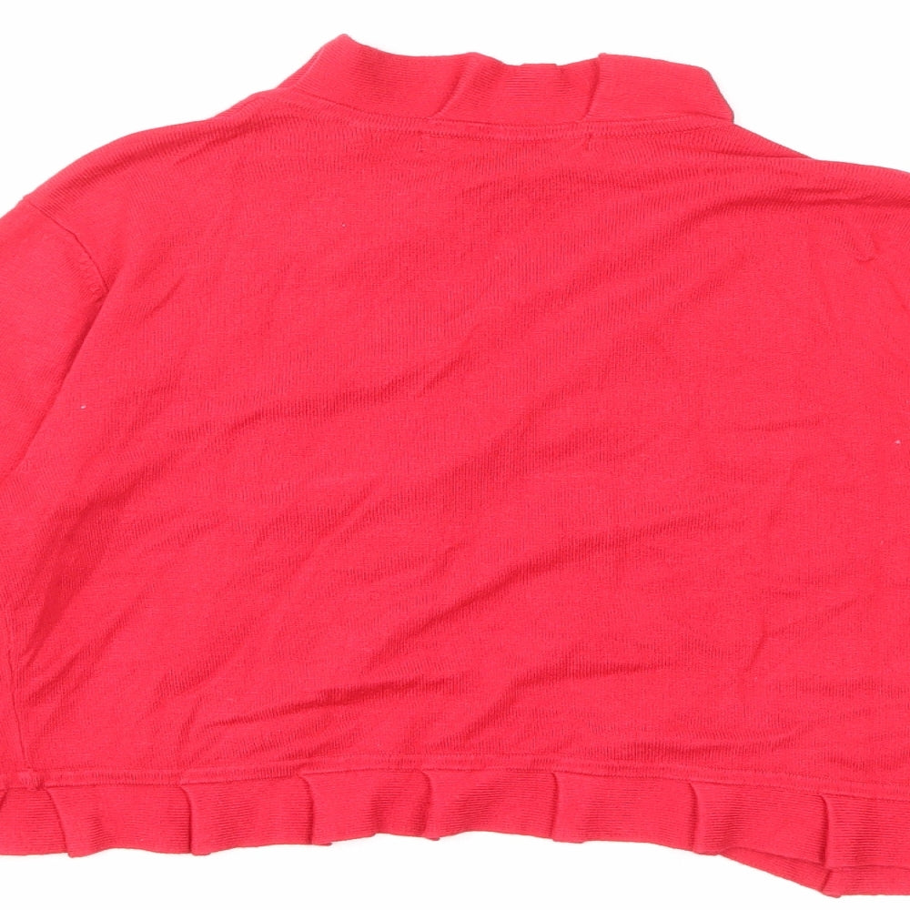 Nina Leonard Womens Red V-Neck Viscose Cardigan Jumper Size M - Ruffle