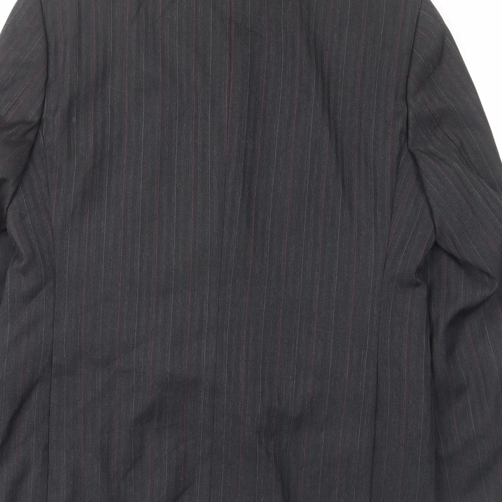 Skads Mens Grey Striped Polyester Jacket Suit Jacket Size 40 Regular