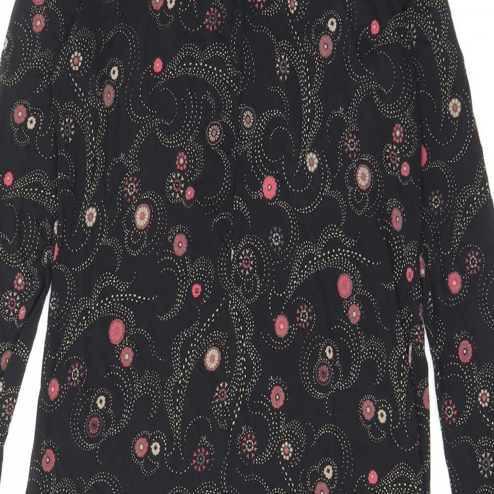 Marks & Spencer Womens Black Geometric Viscose A-Line Size 8 Mock Neck Button