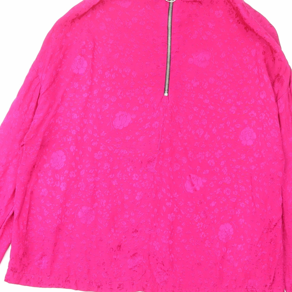 Topshop Womens Pink Geometric Viscose Basic Blouse Size 10 Mock Neck