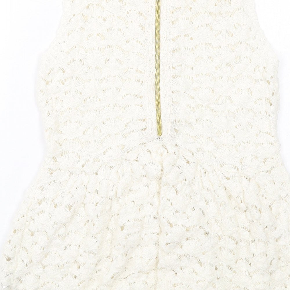 Zara Womens Ivory Cotton A-Line Size S Round Neck Zip
