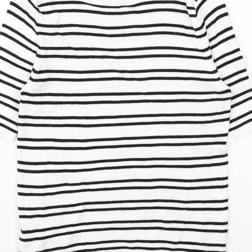 Marks & Spencer Womens White Boat Neck Striped Viscose Pullover Jumper Size M - Ribbed