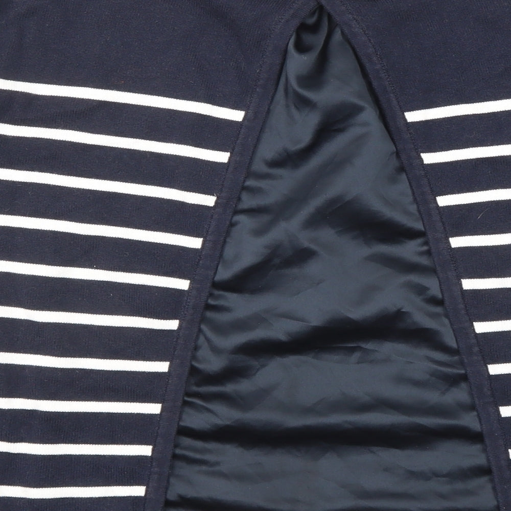 Wallis Womens Blue Round Neck Striped Cotton Pullover Jumper Size M