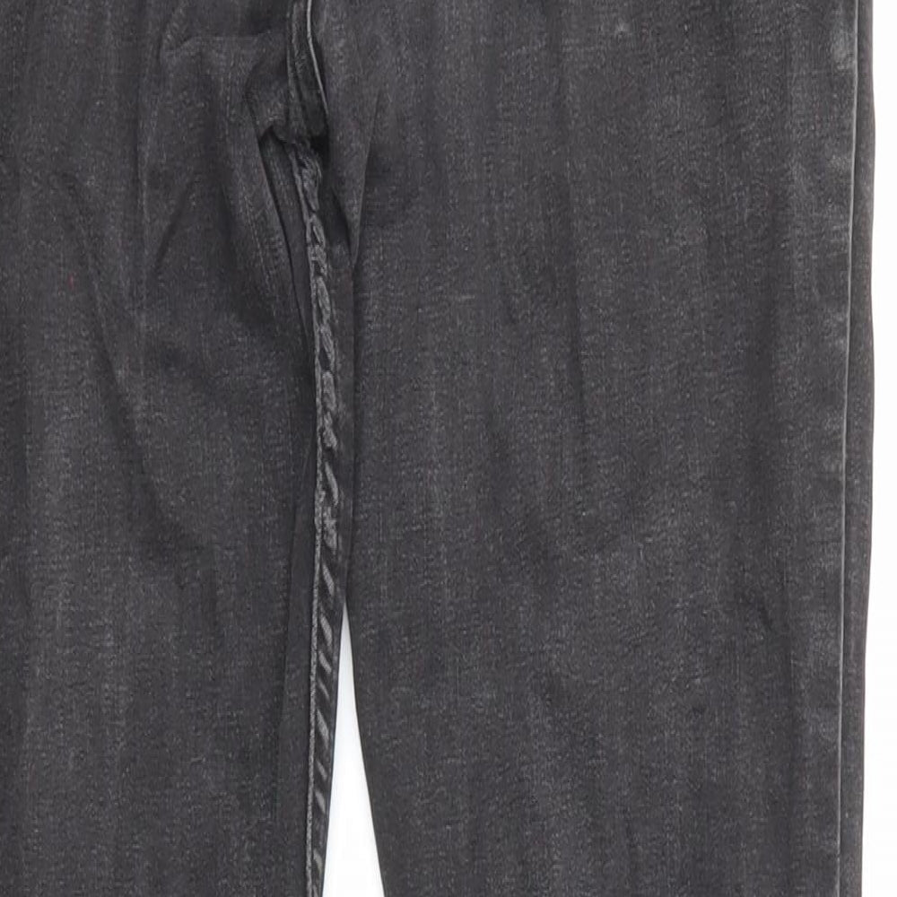 Marks & Spencer Womens Black Cotton Straight Jeans Size 12 L27 in Slim Zip