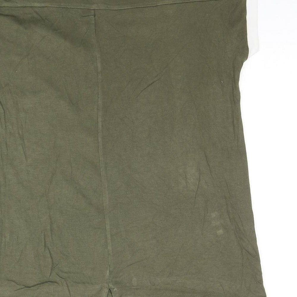 NEXT Womens Green Colourblock Viscose Basic T-Shirt Size 10 Round Neck