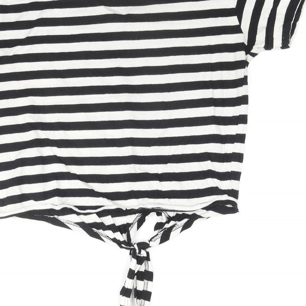 Love Island Womens Black Striped Cotton Basic T-Shirt Size 10 Round Neck - Future Islander
