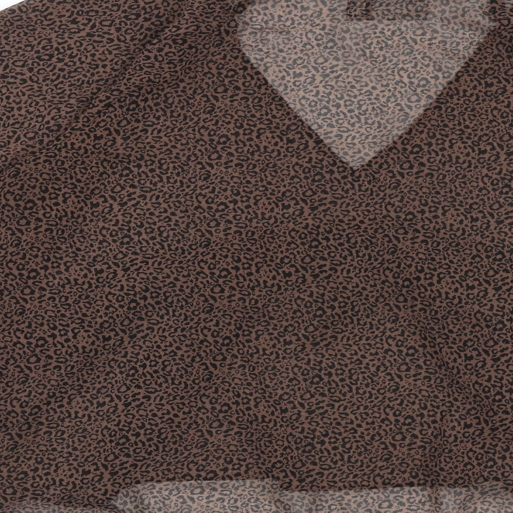 ASOS Womens Brown Animal Print Polyester Basic Blouse Size 10 V-Neck