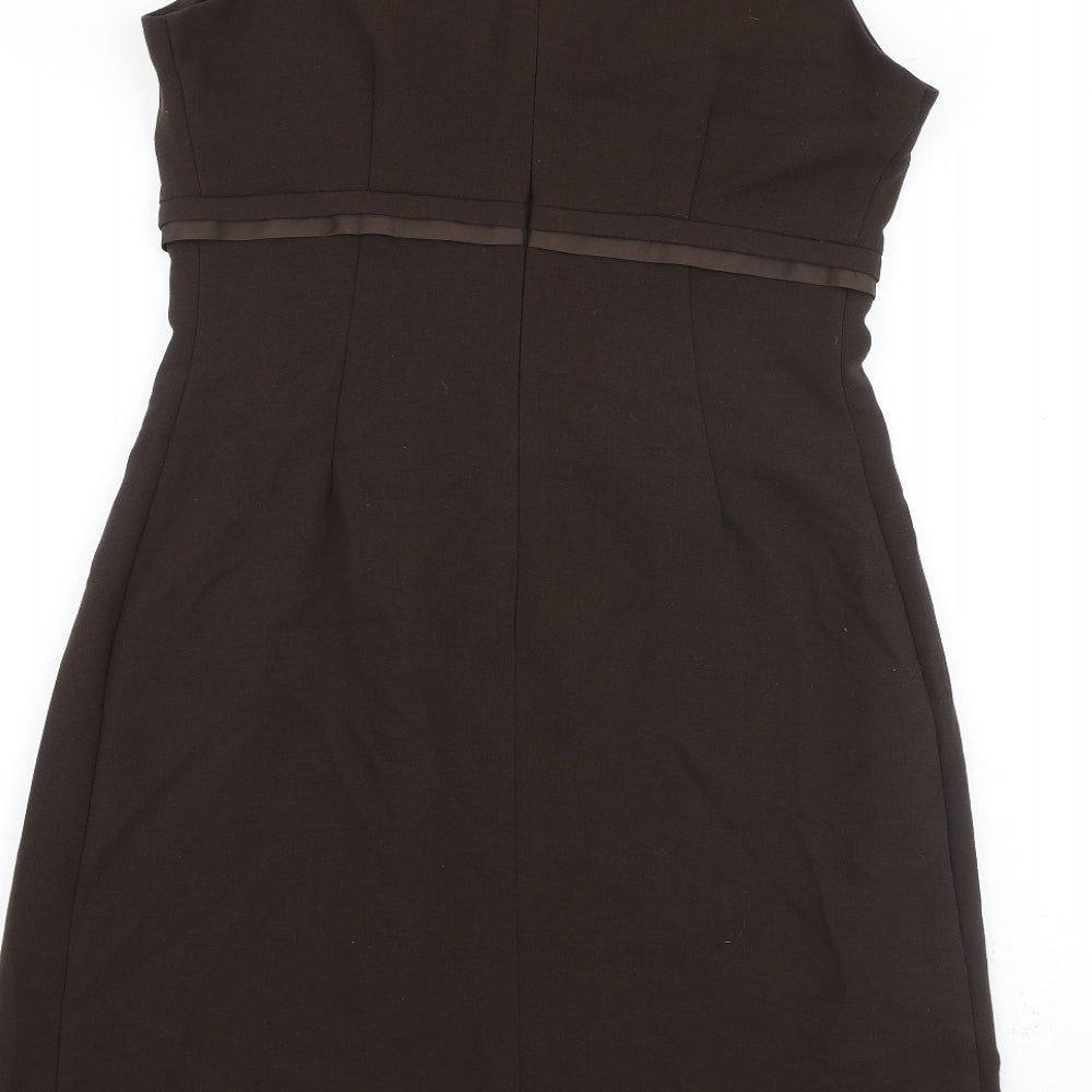 Marks & Spencer Womens Brown Polyester A-Line Size 14 Round Neck Zip