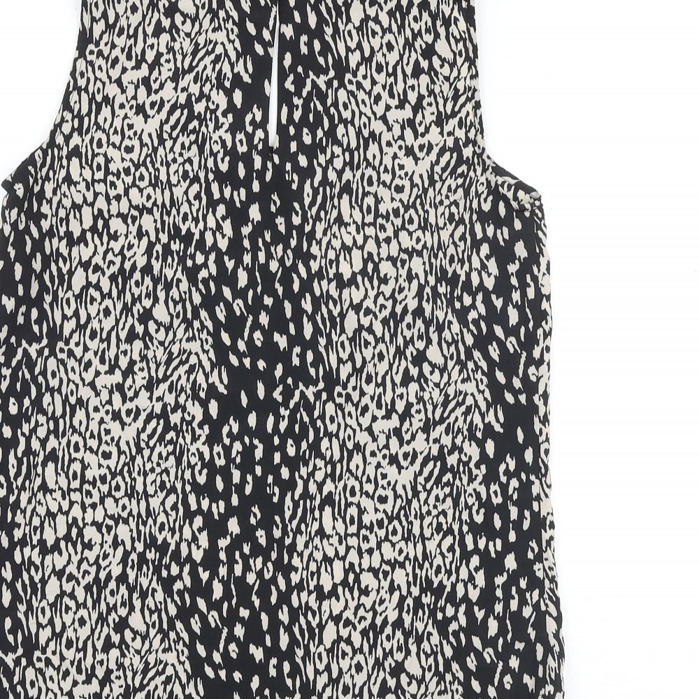 Oasis Womens Black Animal Print Polyester Basic Tank Size 8 Round Neck