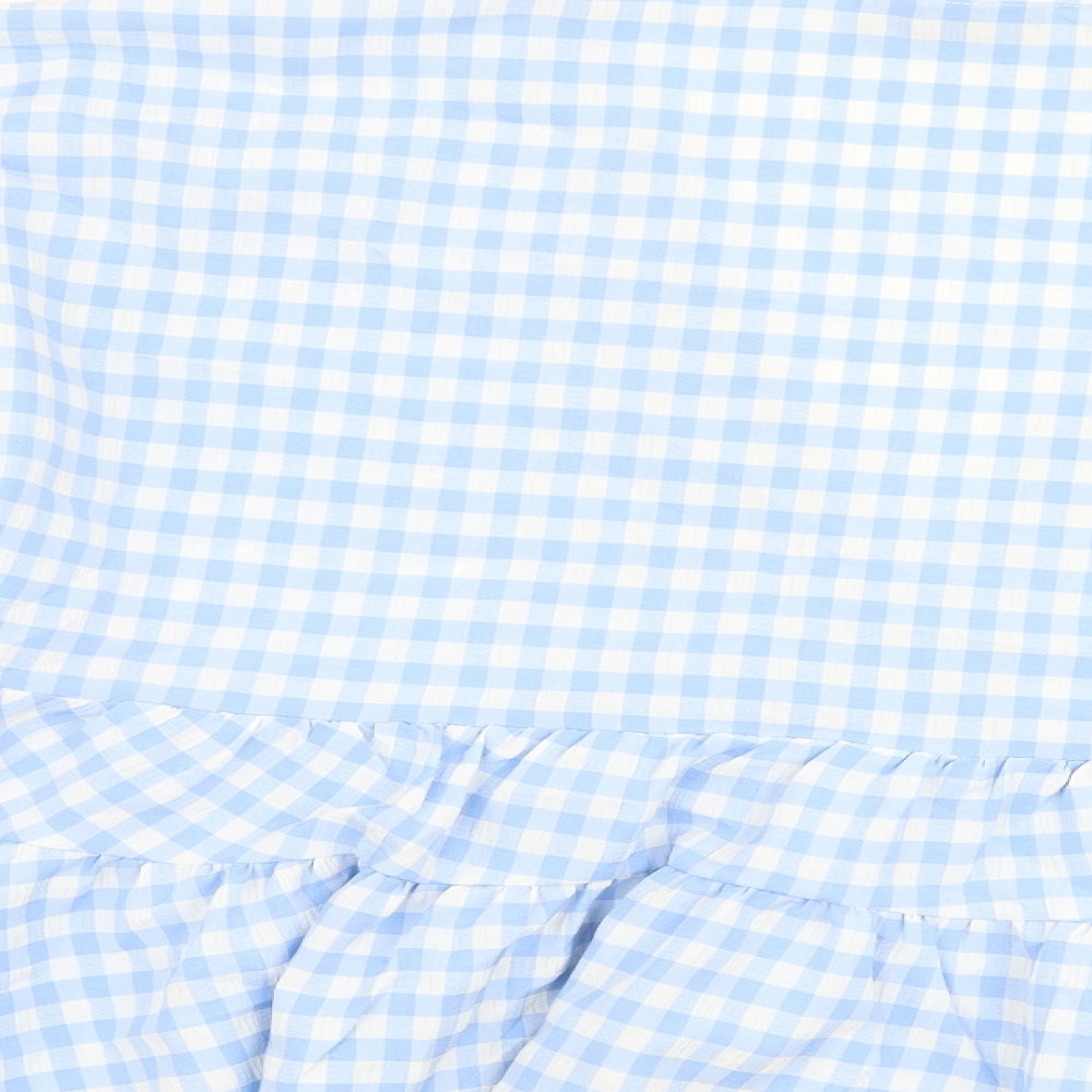 ASOS Womens Blue Check Polyester Basic Blouse Size 10 V-Neck