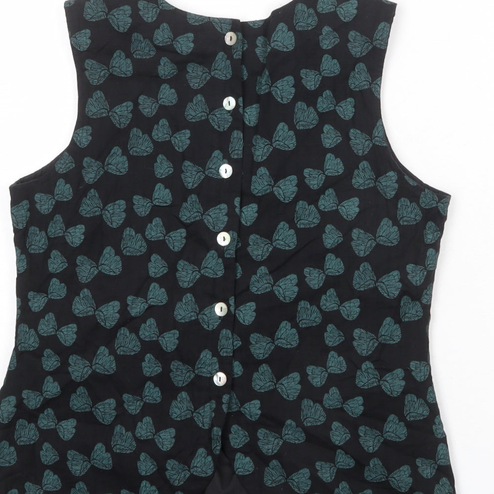 Ness Womens Black Geometric Cotton Basic Tank Size S Roll Neck - Butterfly