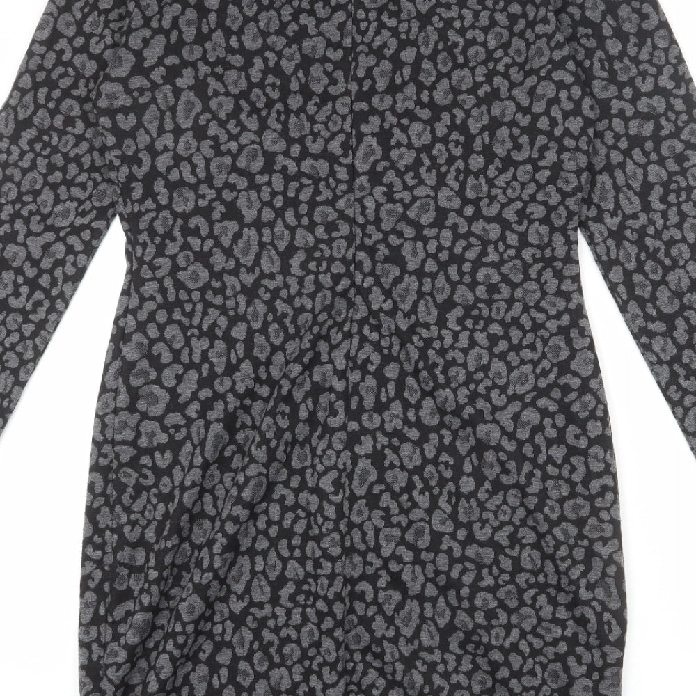 Mango Womens Grey Animal Print Polyester Sheath Size L Round Neck Zip - Leopard Print