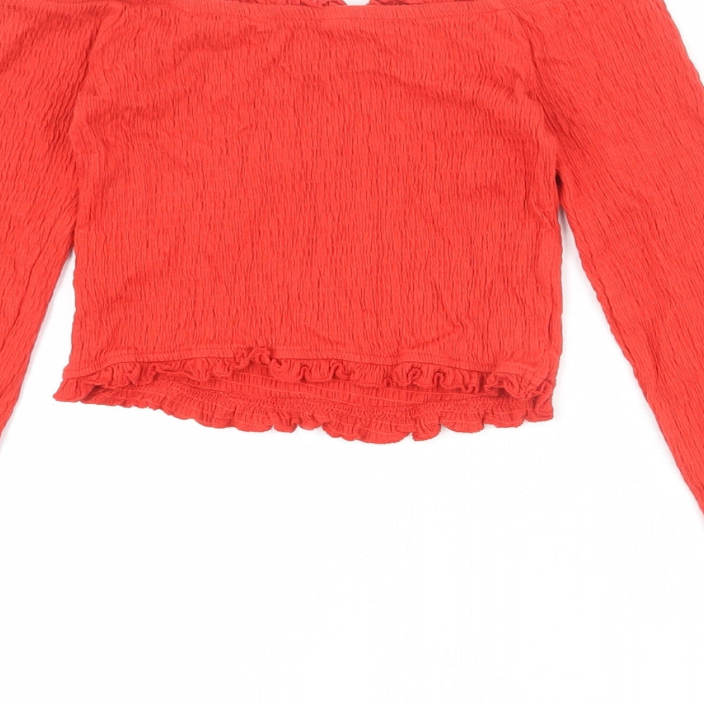 New Look Womens Red Cotton Cropped T-Shirt Size 10 Off the Shoulder