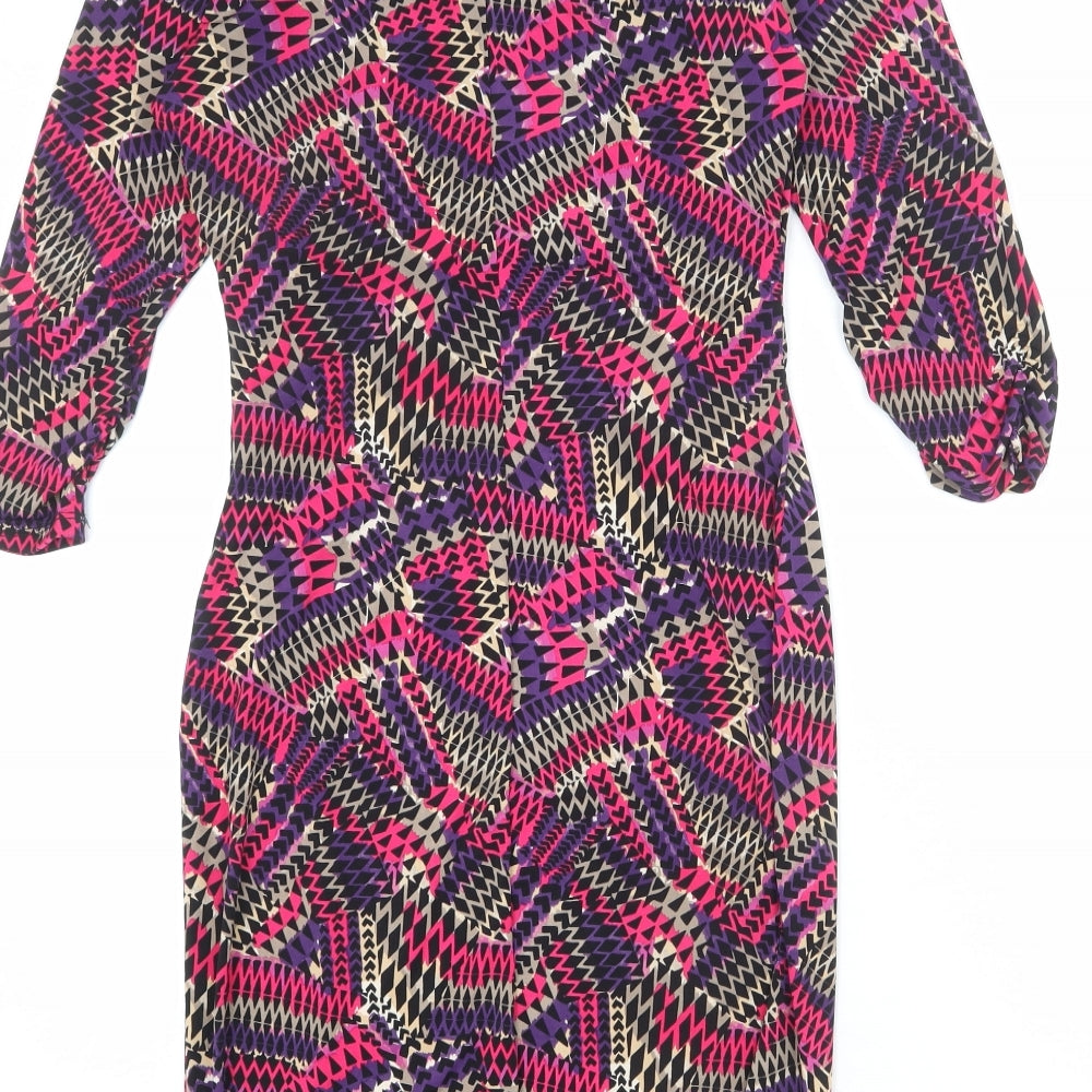 Per Una Womens Multicoloured Geometric Polyester Sheath Size 10 Square Neck Pullover - Asymmetric Neckline