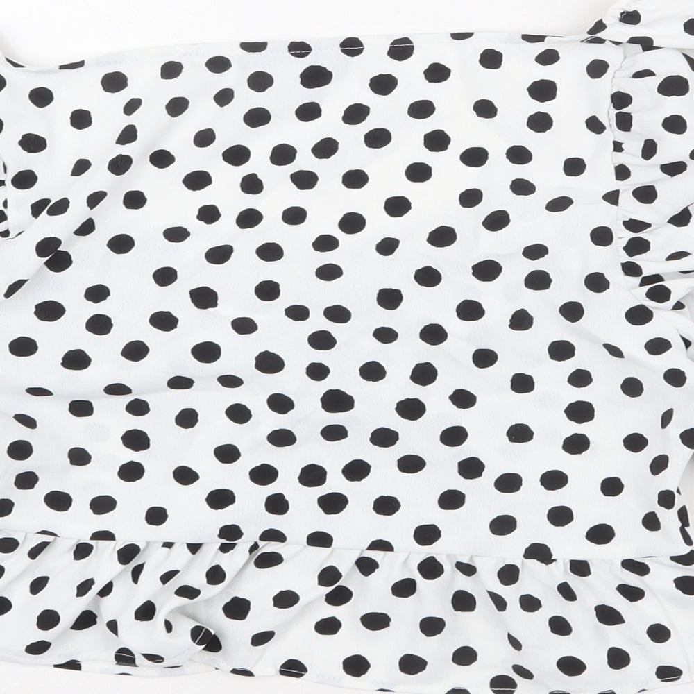 Topshop Womens White Polka Dot Polyester Cropped Blouse Size 8 Square Neck