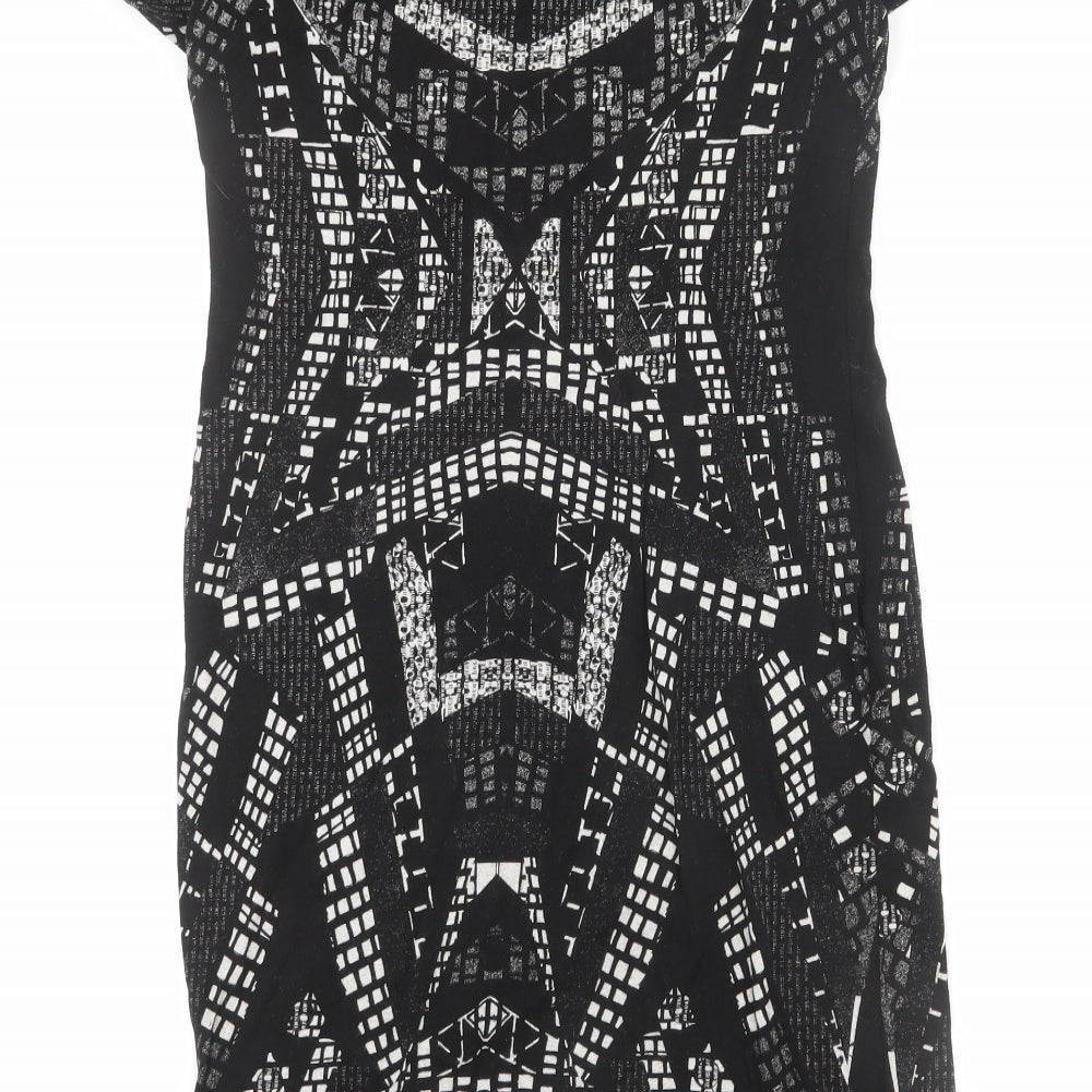 H&M Womens Black Geometric Polyester Bodycon Size M Round Neck Pullover