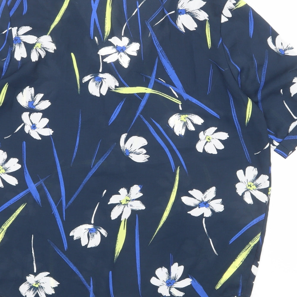 Jaqueline de Yong Womens Blue Floral Polyester Basic Blouse Size 8 Henley - Paint Flick Effect