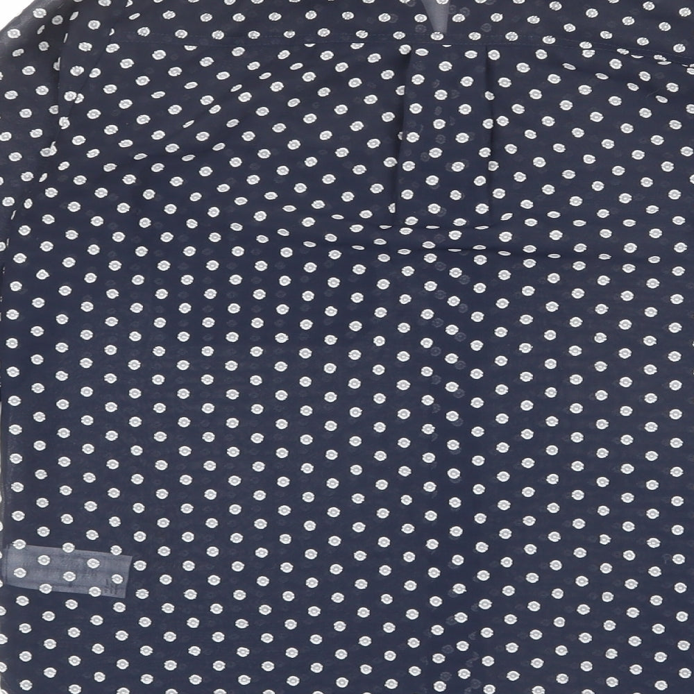 Warehouse Womens Blue Geometric Polyester Basic Button-Up Size 6 Collared