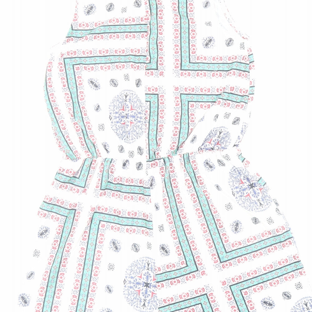 ASOS Womens White Geometric Polyester Playsuit One-Piece Size 8 L3 in Zip - Key Hole Neck