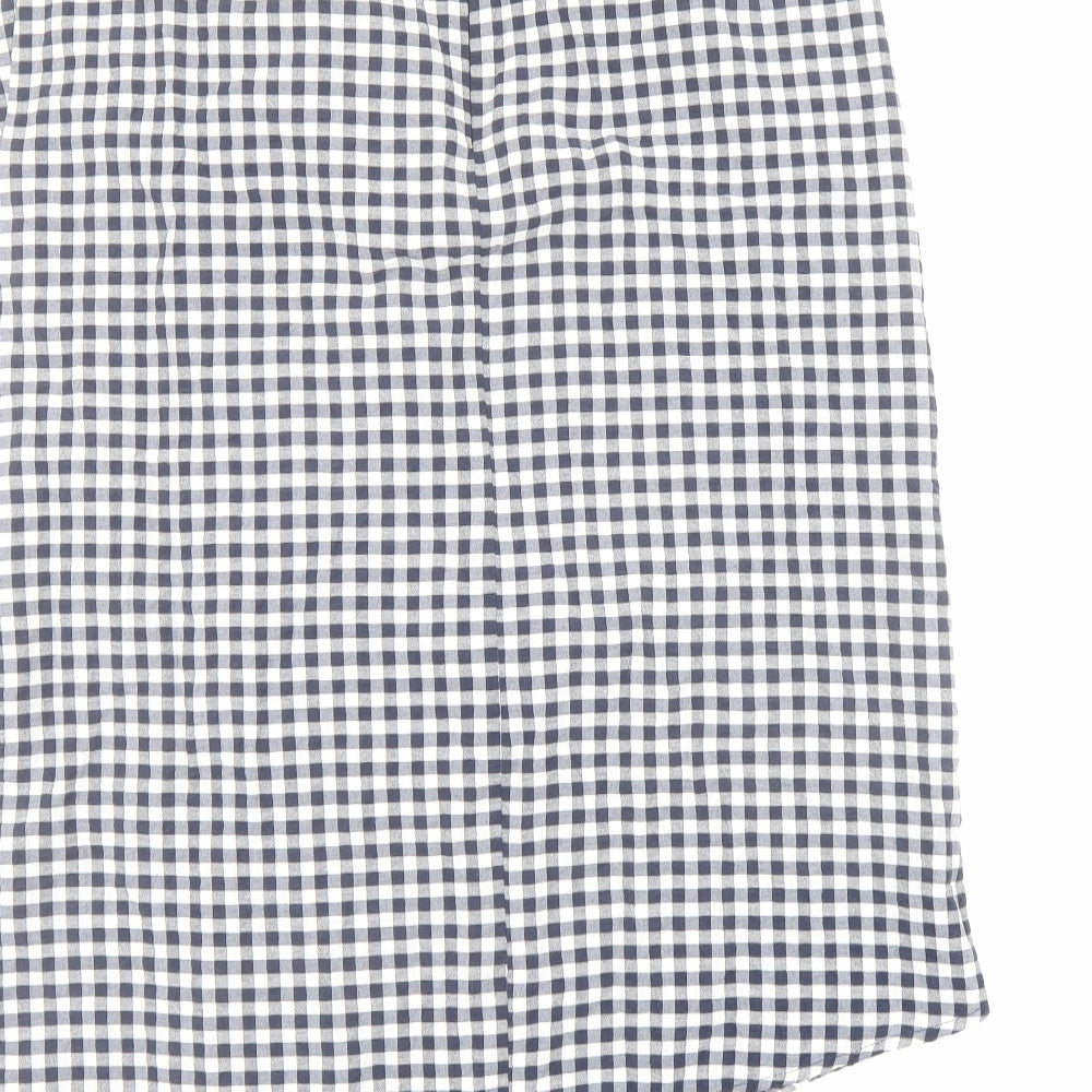 Topshop Womens Blue Check Cotton Straight & Pencil Skirt Size 12 Zip - Asymmetric Gingham Ruffle