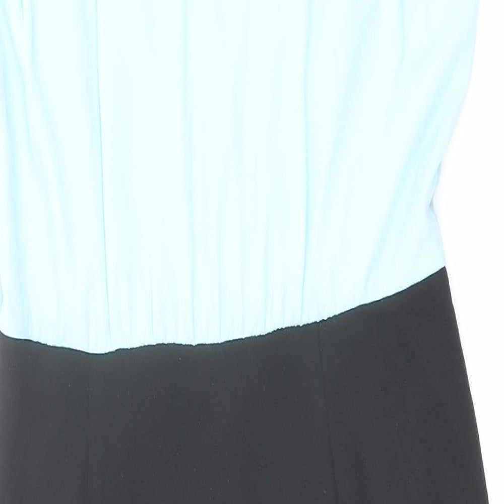 M&Co Womens Blue Polyester Pencil Dress Size 12 V-Neck Zip
