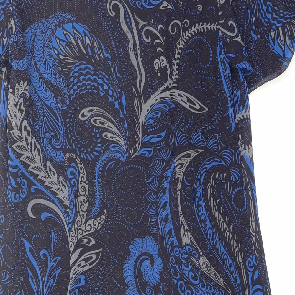 Marks & Spencer Womens Blue Geometric Polyester A-Line Size 10 Round Neck Zip - Sequin Detail