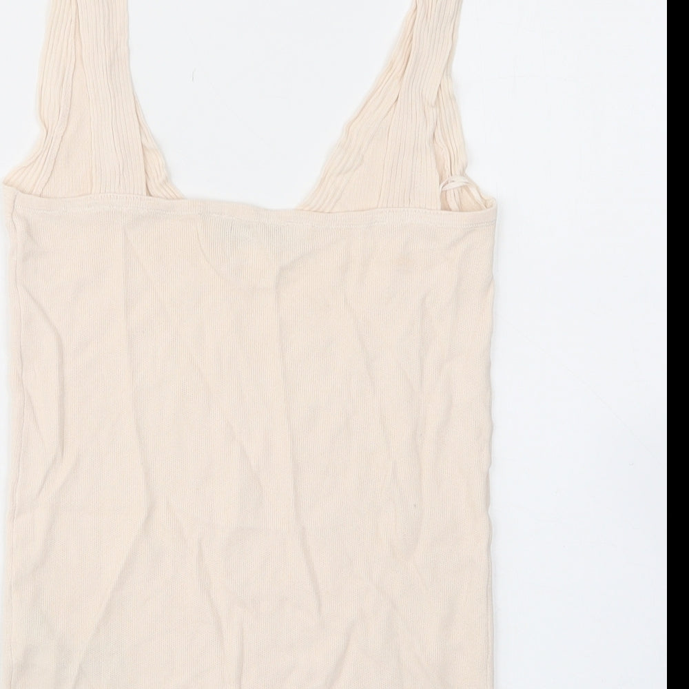 Zara Womens Beige Viscose Basic Tank Size L V-Neck