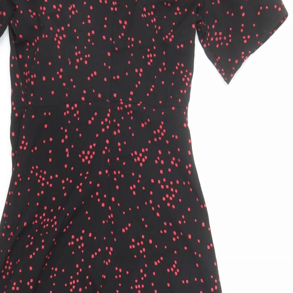 Nasty Gal Womens Black Geometric Polyester A-Line Size 6 V-Neck Zip