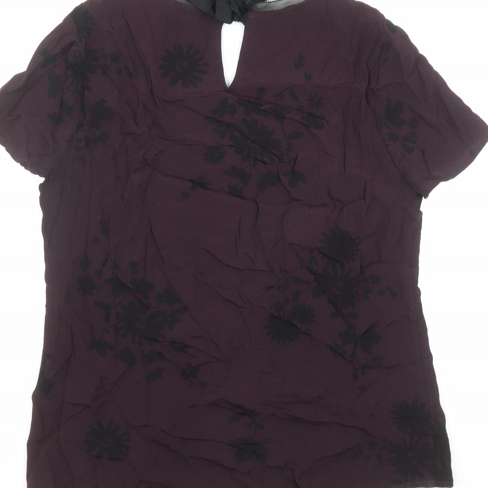 RJR.John Rocha Womens Purple Floral Viscose Basic Blouse Size 12 Round Neck